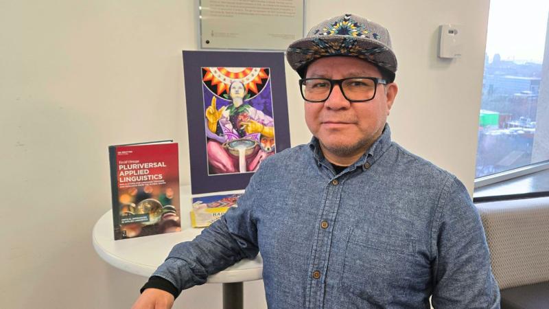 Yecid Ortega at his December 2025 book launch in OISE's Nexus Lounge.