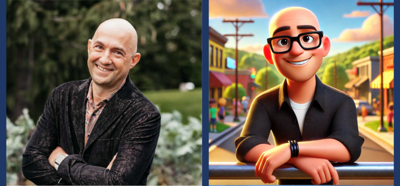 Peter Fritz alongside an AI-generated version of his likeness.