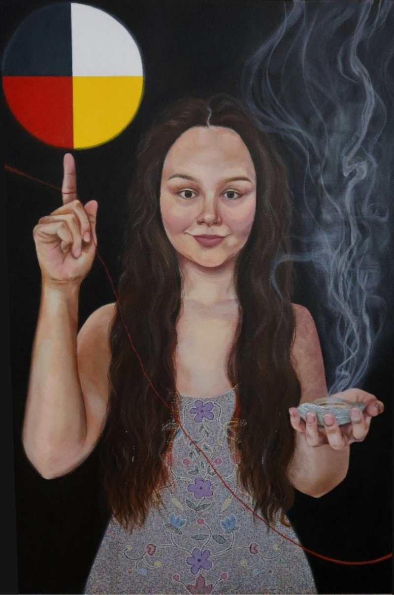 Jasmine Wemigwans's acrylic self-portrait connects information studies with her Anishinaabe worldview.